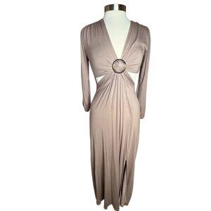 2 Saints Plunging Mauve Size 00/S Sexy Maxi Dress Side Cutouts O-Ring Feminine